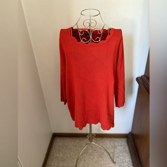 Cable & Gauge plus size orange scallop edge sweater size 1X - Picture 1 of 9